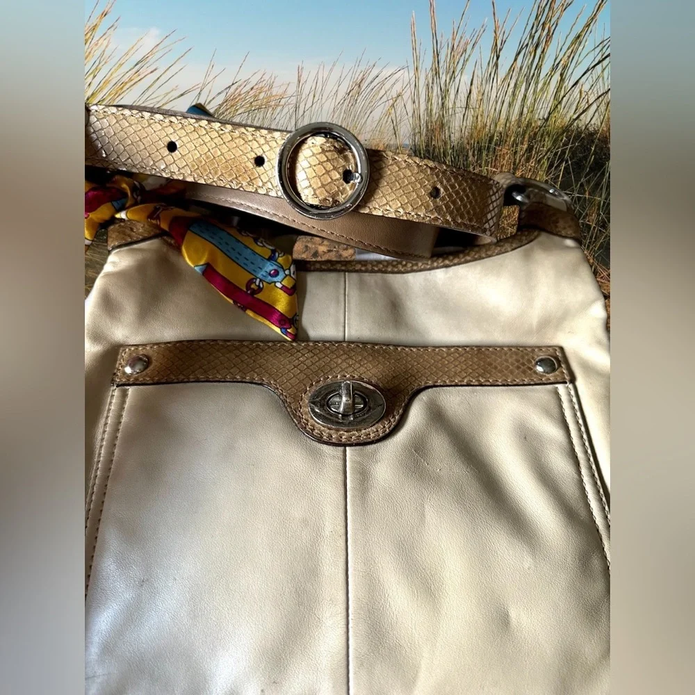 COACH Penelope Crossbody Bag in Sandstone with Snakeskin Trim